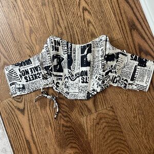 Garage Black and White Newspaper Print Crop Top